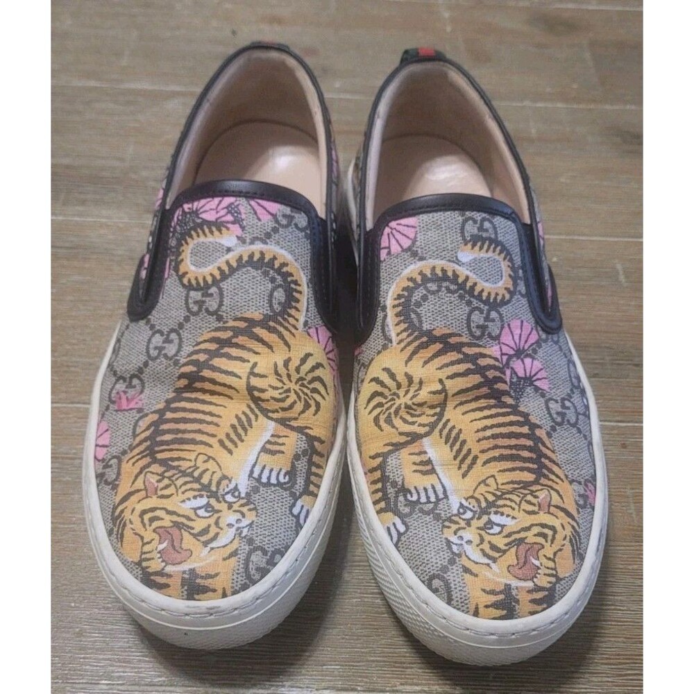 Gucci GG Beige Supreme Coated Canvas Dublin Bengal Slip-On Wmn Sneakers Sz EU 37